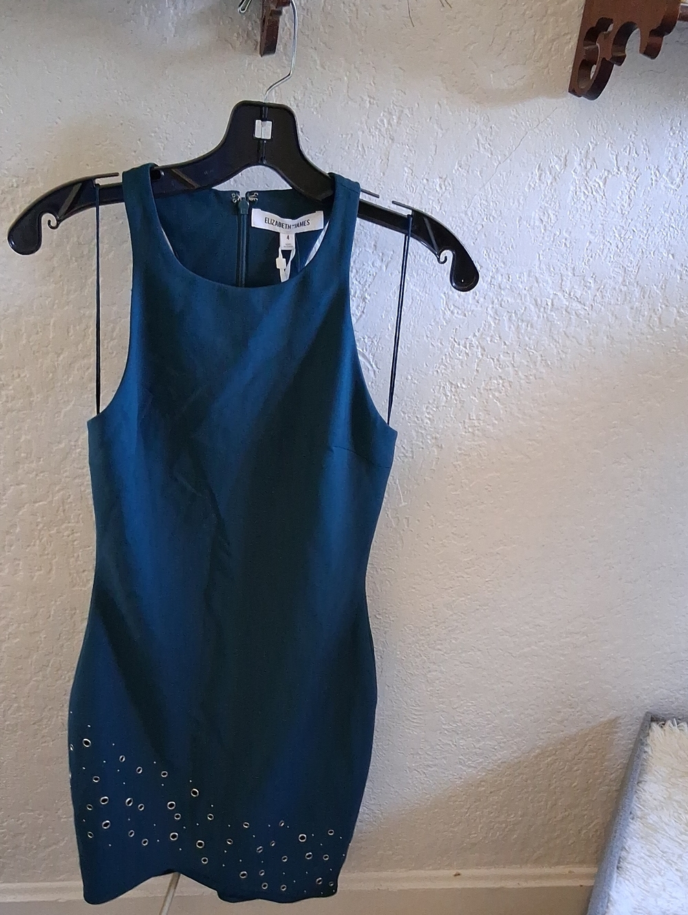 Elizabeth and James Teal Eyelet Hem Sheath Dress